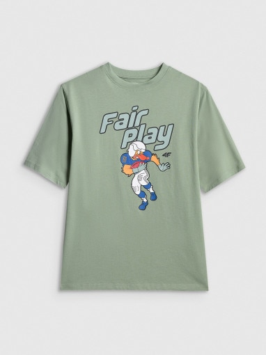  4F JUNIOR Chłopięcy tshirt z nadrukiem 4F 4FJWSS26TTSHM3012  zielony Mięta