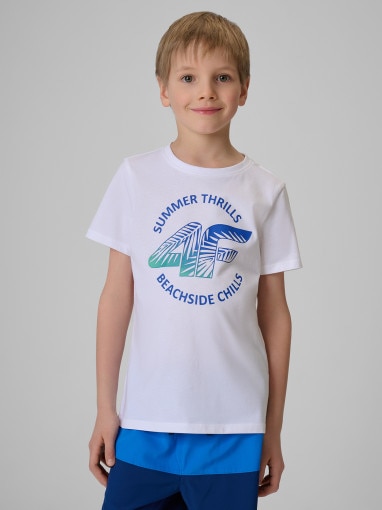  4F JUNIOR Chłopięcy tshirt z nadrukiem 4F 4FJWSS26TTSHM3284  biały Biały