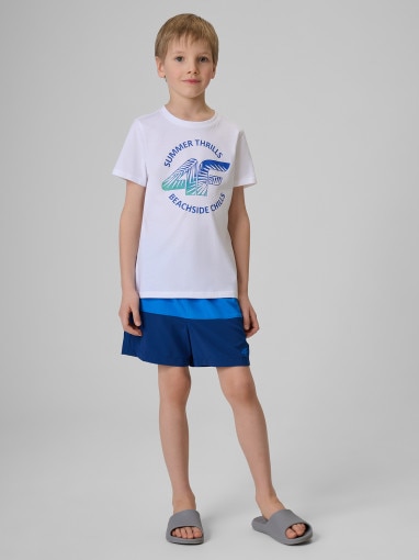 Chłopięcy t-shirt z nadrukiem 4F 4FJWSS26TTSHM3284 - biały