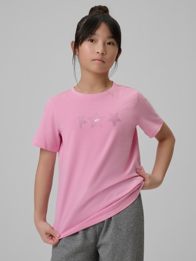 Damski t-shirt z nadrukiem 4F 4FJRSS26TTSHF3455 - różowy