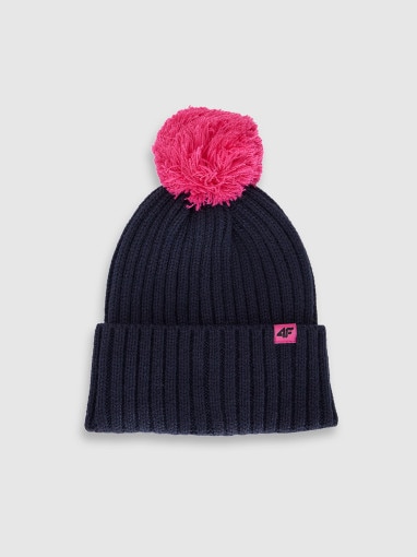  4F JUNIOR Dziecięca czapka z pomponem 4F 4FJRAW25ACAPU0745  granatowa Granatowy