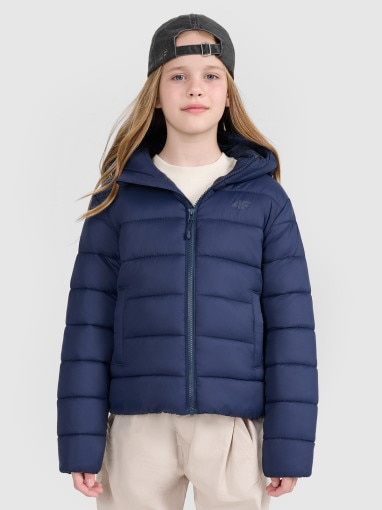  4F JUNIOR Dziecięca kurtka puchowa pikowana 4F 4FJRAW25TDJAU0804  granatowa Granatowy