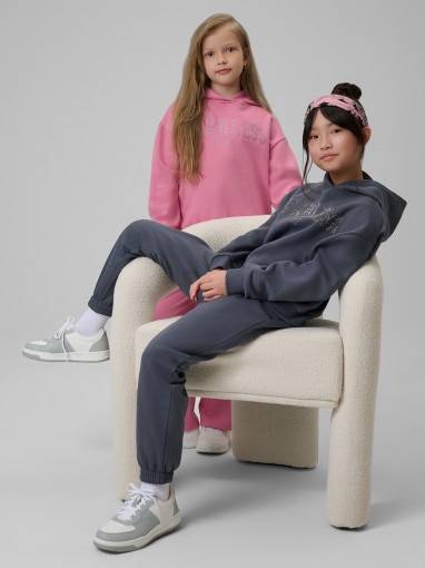 Dziewczęca bluza dresowa nierozpinana z kapturem 4F 4FJRSS26TSWSF2627 - szara