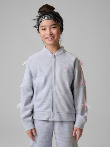  4F JUNIOR Dziewczęca bluza rozpinana bez kaptura 4F 4FJRSS26TSWSF2823  szara Szary