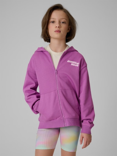  4F JUNIOR Dziewczęca bluza rozpinana z kapturem 4F 4FJRSS26TSWSF2902  fioletowa Fioletowy