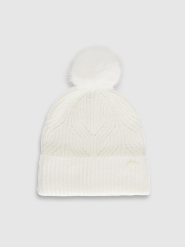  4F JUNIOR Dziewczęca czapka z pomponem 4F 4FJWAW25ACAPF648  biała Biały