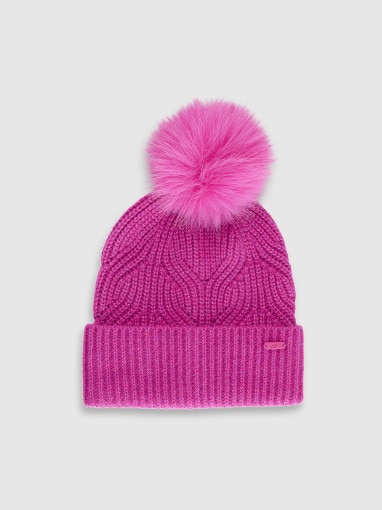  4F JUNIOR Dziewczęca czapka z pomponem 4F 4FJWAW25ACAPF648  różowa Różowy