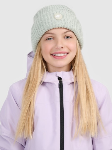  4F JUNIOR Dziewczęca czapka zimowa odblaskowa 4F 4FJRAW25ACAPF0750  zielona Zielony