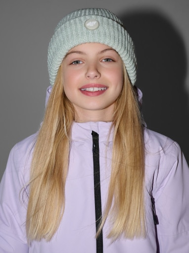 Dziewczęca czapka zimowa odblaskowa 4F 4FJRAW25ACAPF0750 - zielona