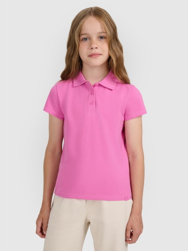  4F JUNIOR Dziewczęca koszulka polo 4F 4FJRAW25TPTSF0740  różowa Różowy