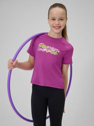  4F JUNIOR Dziewczęca koszulka treningowa 4F 4FJRSS26TFTSF2386  fioletowa Fioletowy