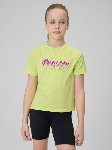  4F JUNIOR Dziewczęca koszulka treningowa 4F 4FJRSS26TFTSF2386  zielona Zielony