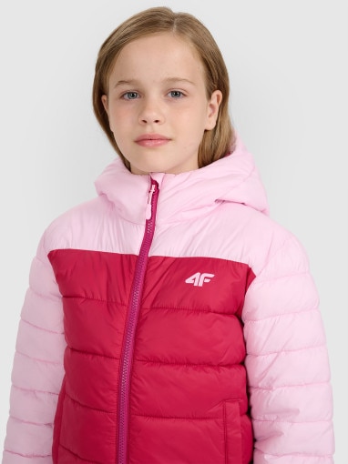  4F JUNIOR Dziewczęca kurtka puchowa pikowana 4F 4FJRAW25TDJAF0771  różowa Różowy