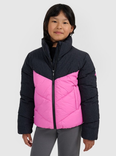  4F JUNIOR Dziewczęca kurtka puchowa pikowana 4F 4FJRAW25TDJAF0807  różowa Różowy