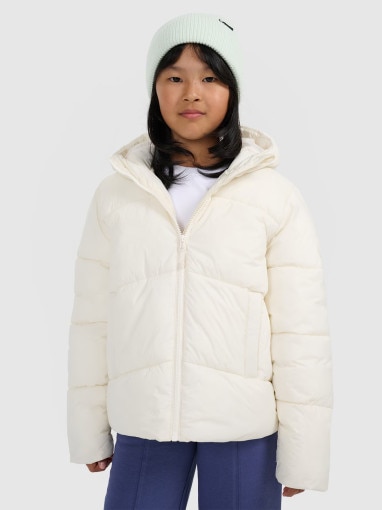  4F JUNIOR Dziewczęca kurtka puchowa pikowana 4F 4FJRAW25TDJAF0825  biała Biały