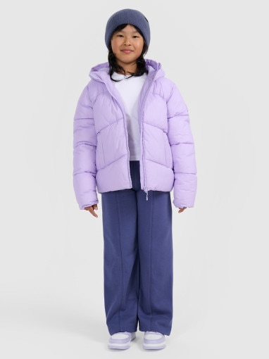 Dziewczęca kurtka puchowa pikowana 4F 4FJRAW25TDJAF0825 - fioletowa
