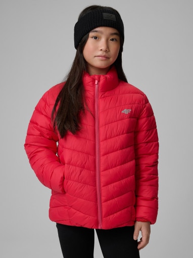  4F JUNIOR Dziewczęca kurtka puchowa pikowana 4F 4FJRSS26TDJAF0864  różowa Różowy