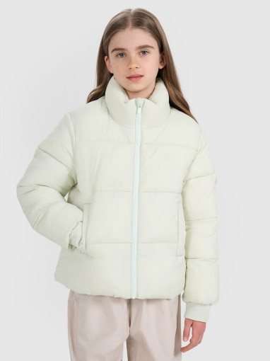  4F JUNIOR Dziewczęca kurtka puchowa pikowania 4F 4FJRAW25TDJAF0806  miętowa Miętowy