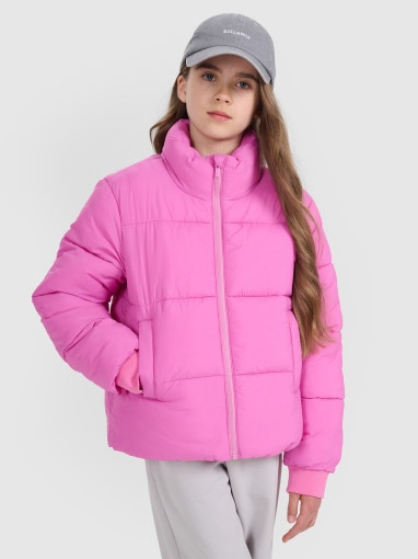  4F JUNIOR Dziewczęca kurtka puchowa pikowania 4F 4FJRAW25TDJAF0806  różowa  Różowy