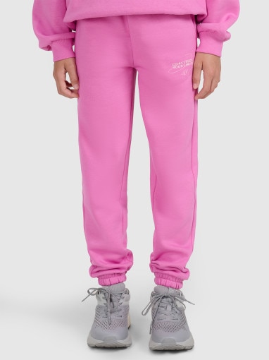 Dziewczęce spodnie dresowe 4F 4FJWAW25TTROF1248 - różowe