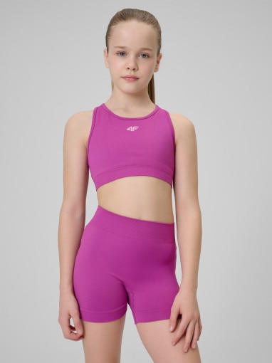  4F JUNIOR Dziewczęcy biustonosz treningowy 4F 4FJRSS26USBAF280  różowy Różowy