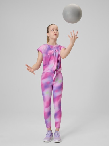 Dziewczęcy crop top treningowy 4F 4FJRSS26TFTSF2387 - multikolor