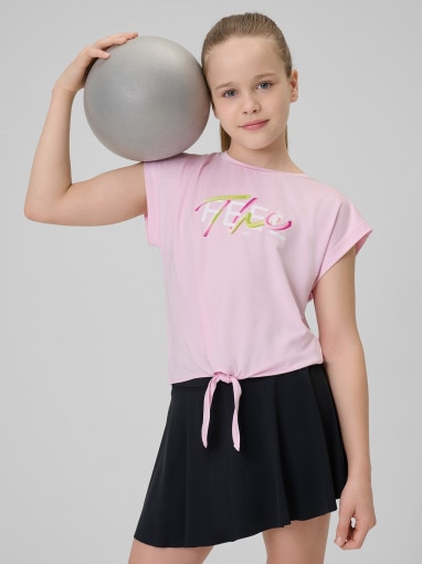  4F JUNIOR Dziewczęcy crop top treningowy 4F 4FJRSS26TFTSF2435  różowy Różowy