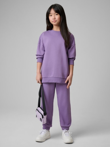 4F JUNIOR Dziewczęcy dres komplet 4F 4FJRSS26TAPSF212 fioletowy Fioletowy