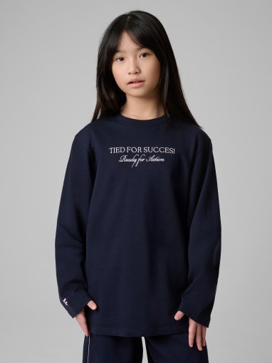 Dziewczęcy longsleeve z nadrukiem 4F 4FJRSS26TLONF664 - granatowy