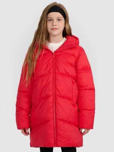  4F JUNIOR Dziewczęcy płaszcz puchowy pikowany 4F 4FJRAW25TDJAF0808  czerwony Czerwony