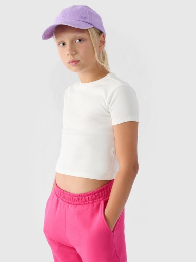  4F JUNIOR Dziewczęcy tshirt basic 4F 4FJRSS24TTSHF2053  biały Biały