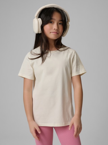  4F JUNIOR Dziewczęcy tshirt bez nadruku 4F 4FJRSS26TTSHF3554  beżowy Beżowy
