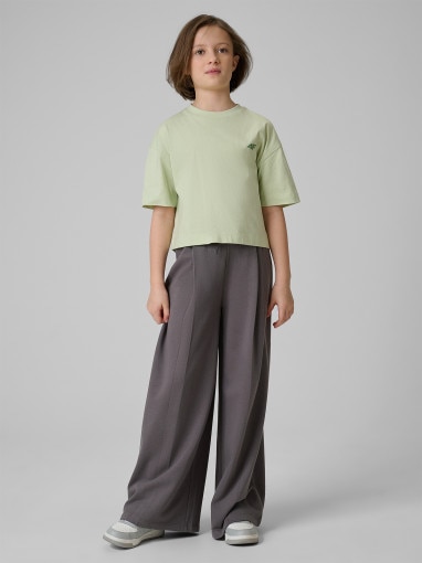 Dziewczęcy t-shirt bez nadruku 4F 4FJRSS26TTSHF3841 - miętowy