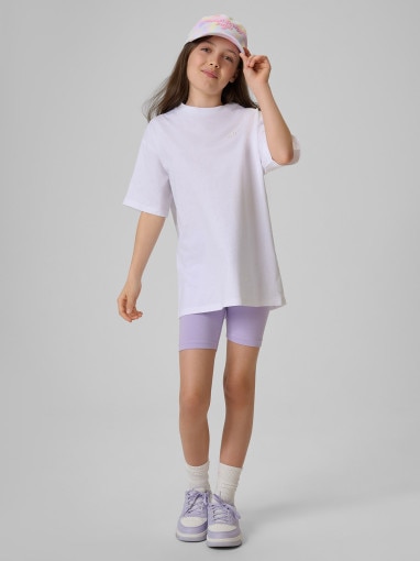 Dziewczęcy t-shirt bez nadruku 4F 4FJRSS26TTSHF3984 - biały