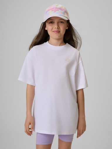  4F JUNIOR Dziewczęcy tshirt bez nadruku 4F 4FJRSS26TTSHF3984  biały Biały
