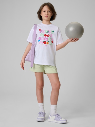 Dziewczęcy t-shirt z nadrukiem 4F 4FJRSS26TTSHF3828 - biały