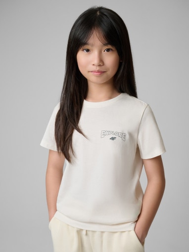 Dziewczęcy t-shirt z nadrukiem 4F 4FJWSS26TTSHF2886 - biały