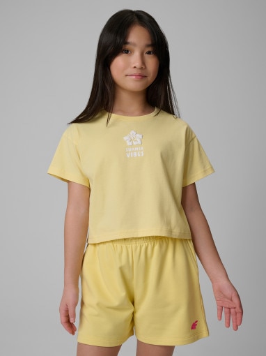  4F JUNIOR Dziewczęcy tshirt z nadrukiem 4F 4FJWSS26TTSHF2941  żółty żółty