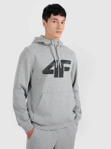  4F Męska bluza dresowa nierozpinana z kapturem 4F 4FRMM00TSWSM2477  szara Szary