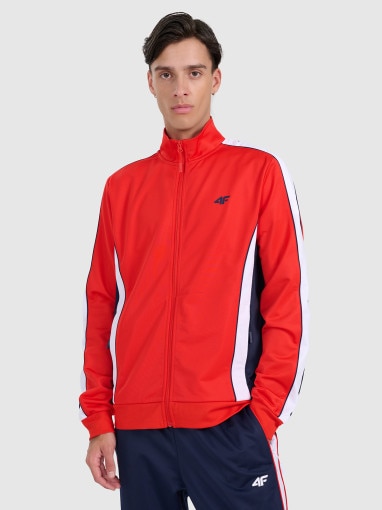  4F Męska bluza dresowa rozpinana bez kaptura 4F 4FRAW25TSWSM2459  czerwona Czerwony