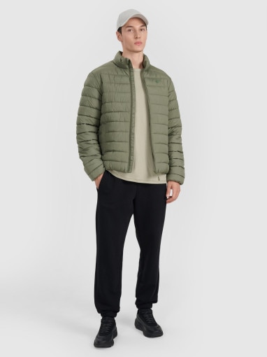 Męska kurtka puchowa pikowana 4F 4FWAW25TDJAM597 - oliwkowa