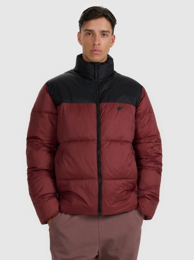  4F Męska kurtka puchowa pikowana 4F 4FWAW25TDJAM601  bordowa Bordowy
