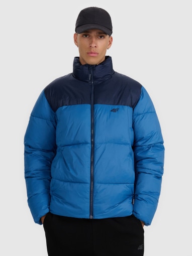  4F Męska kurtka puchowa pikowana 4F 4FWAW25TDJAM601  niebieska Niebieski