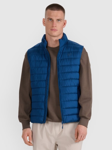  4F Męski bezrękawnik puchowy 4F 4FWAW25TVJAM224  niebieski Ciemny granat