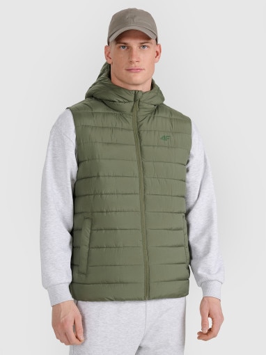  4F Męski bezrękawnik puchowy pikowany 4F 4FWAW25TVJAM225  oliwkowy Khaki