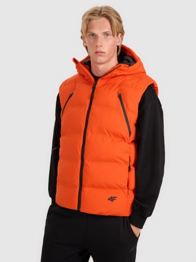  4F Męski bezrękawnik puchowy pikowany 4F 4FWAW25TVJAM226  pomarańczowy Pomarańczowy