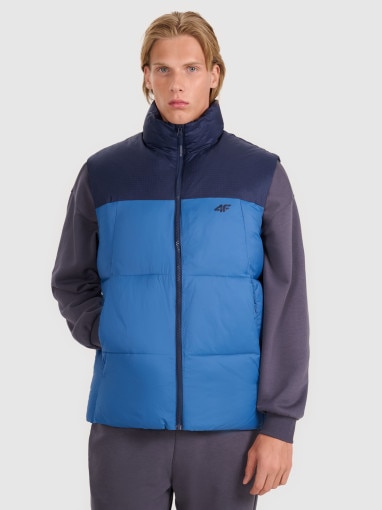  4F Męski bezrękawnik puchowy pikowany 4F 4FWAW25TVJAM229  niebieski Niebieski