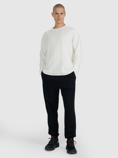 Męski longsleeve basic 4F 4FWAW25TLONM474 - beżowy