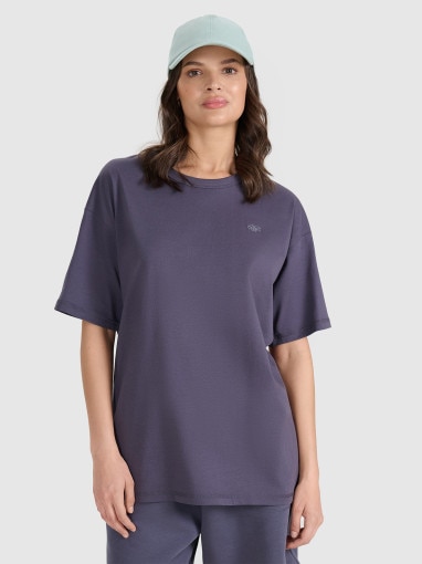 T-shirt oversize uniseks 4F 4FWSS25TTSHU1972 - granatowy
