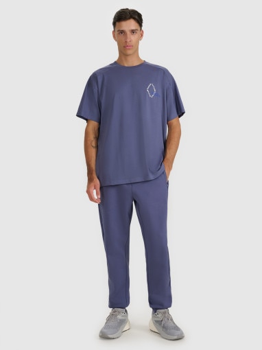 Męski t-shirt oversize z nadrukiem 4F 4FWAW25TTSHM2401 - niebieski